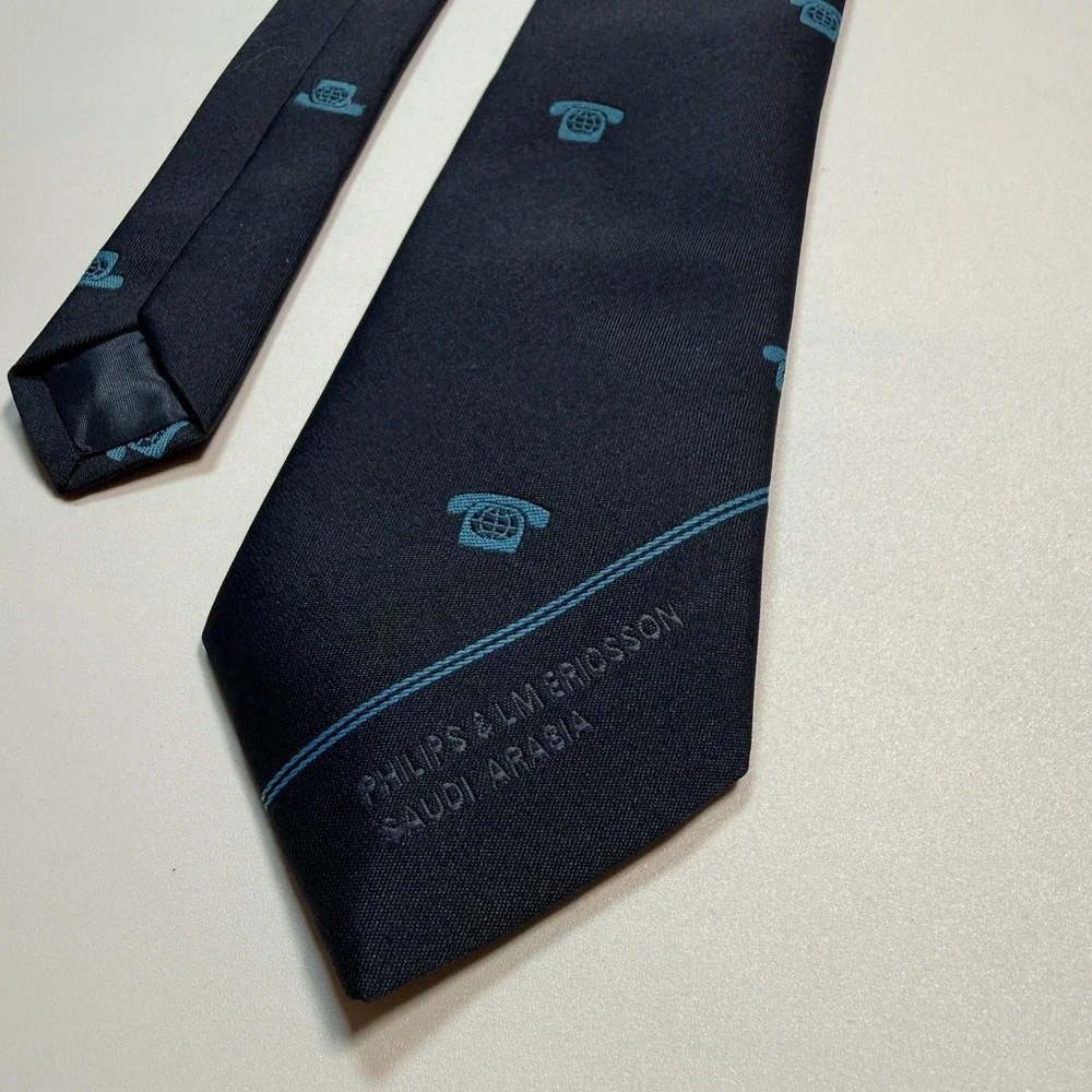Rare Philips Ericsson Saudi Arabia by Cervo Mens Tie Navy Woven Phone Print